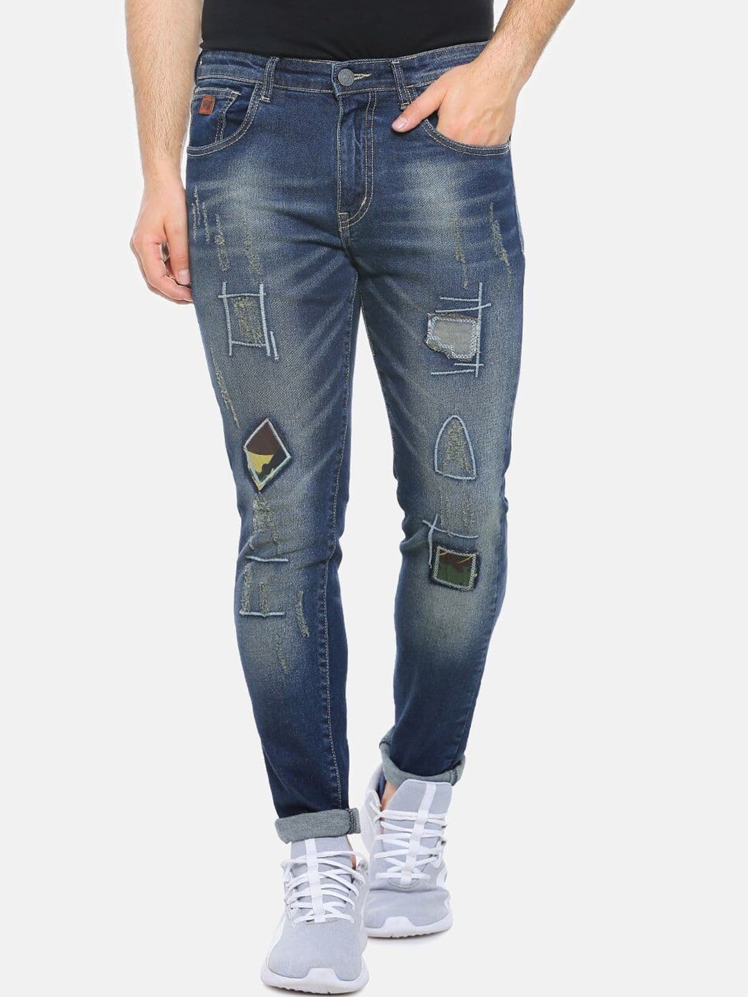 CAHOOT Men Blue Smart Slim Fit Heavy Fade Low Distressed Stretchable Cotton Jeans - view 1