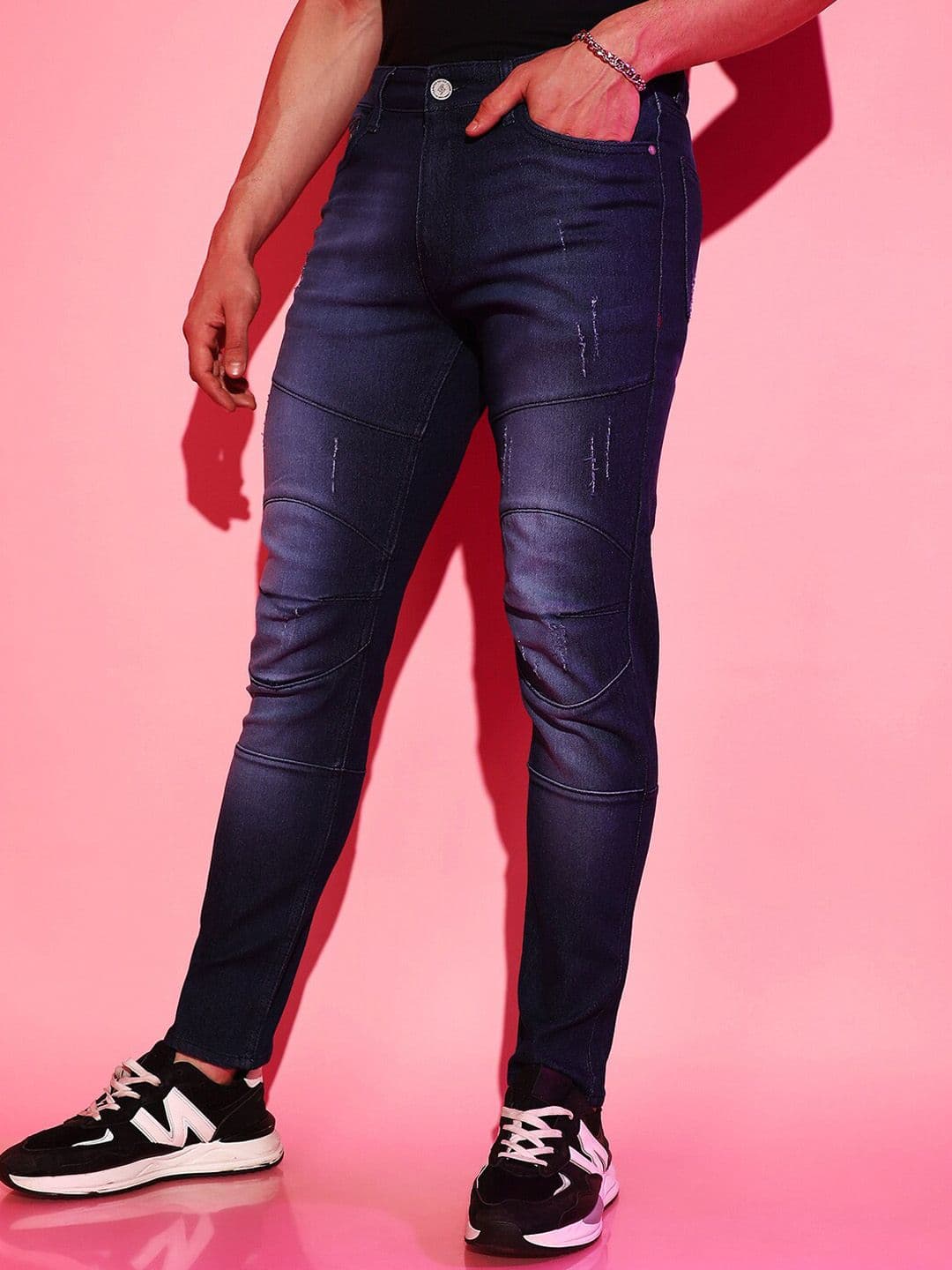 CAHOOT Men Navy Blue Smart Mildly Distressed Mid Rise Cotton Jeans - view 1