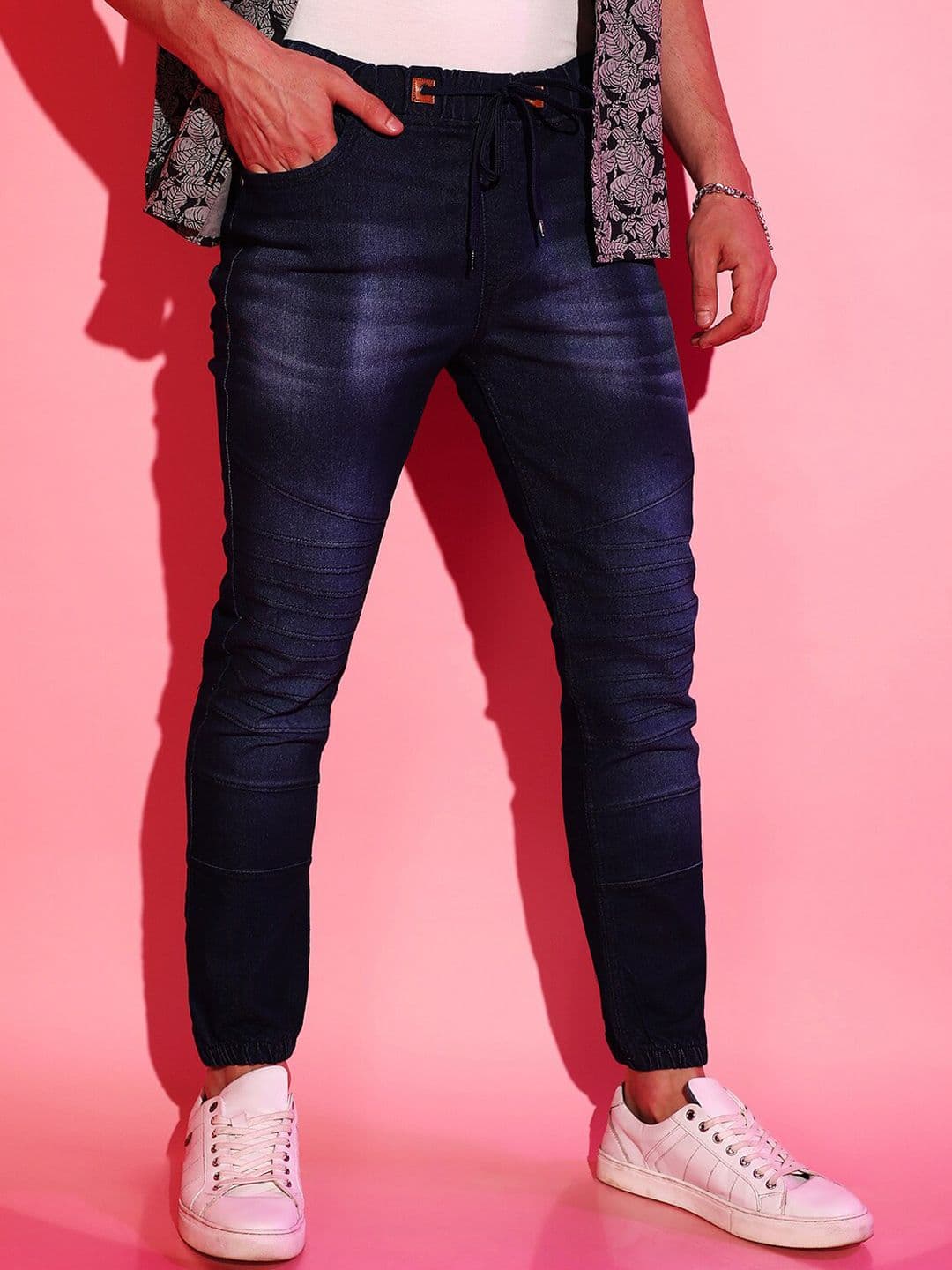 CAHOOT Men Navy Blue Smart Mid Rise Cotton Jogger Jeans - view 1