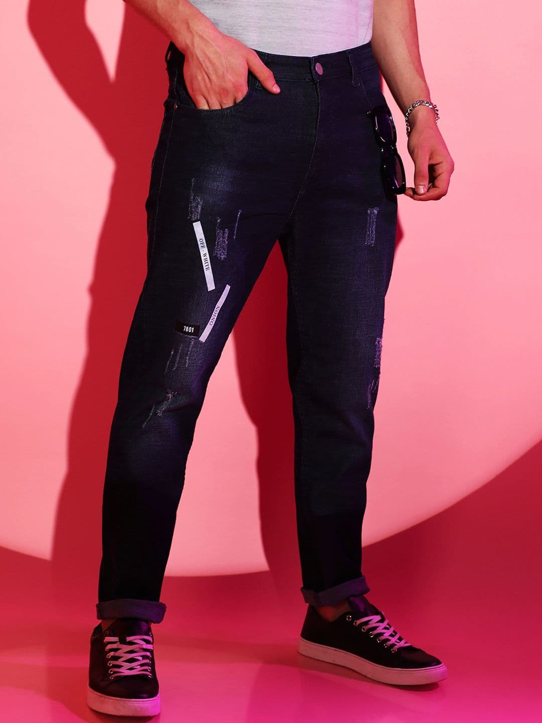 CAHOOT Men Navy Blue Smart Low Distress Mid Rise Cotton Jeans - view 1