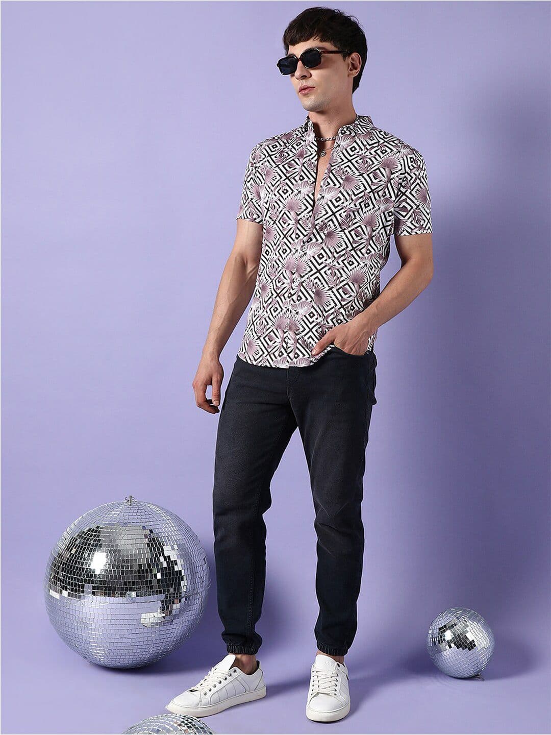 CAHOOT White & Black Geometric Printed Classic Cotton Casual Shirt - view 1