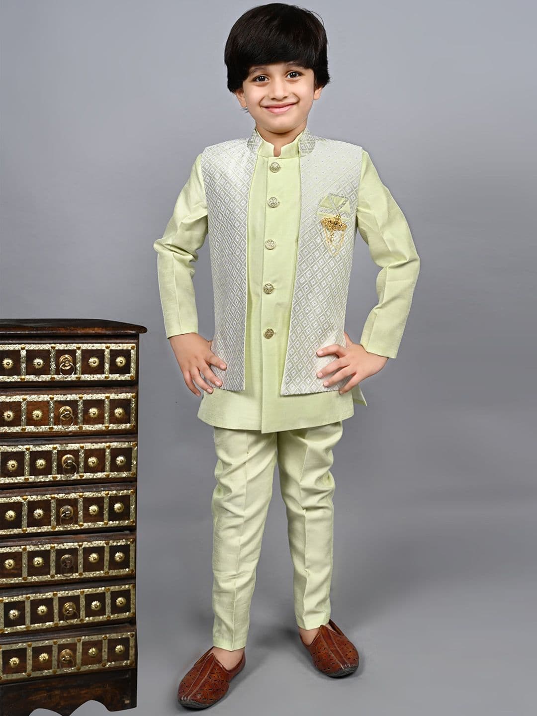 ahhaaaa Self Design Sherwani Set - view 1