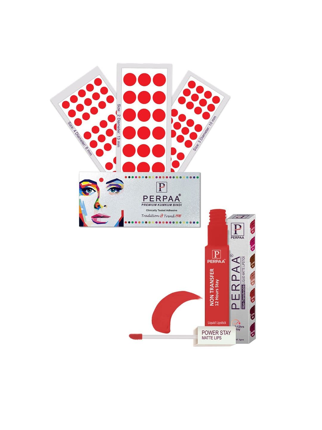 PERPAA Power Stay Non Transfer Lipstick-01 & Set of 3 Premium Maroon Bindis -Size 02,03,04 - view 1