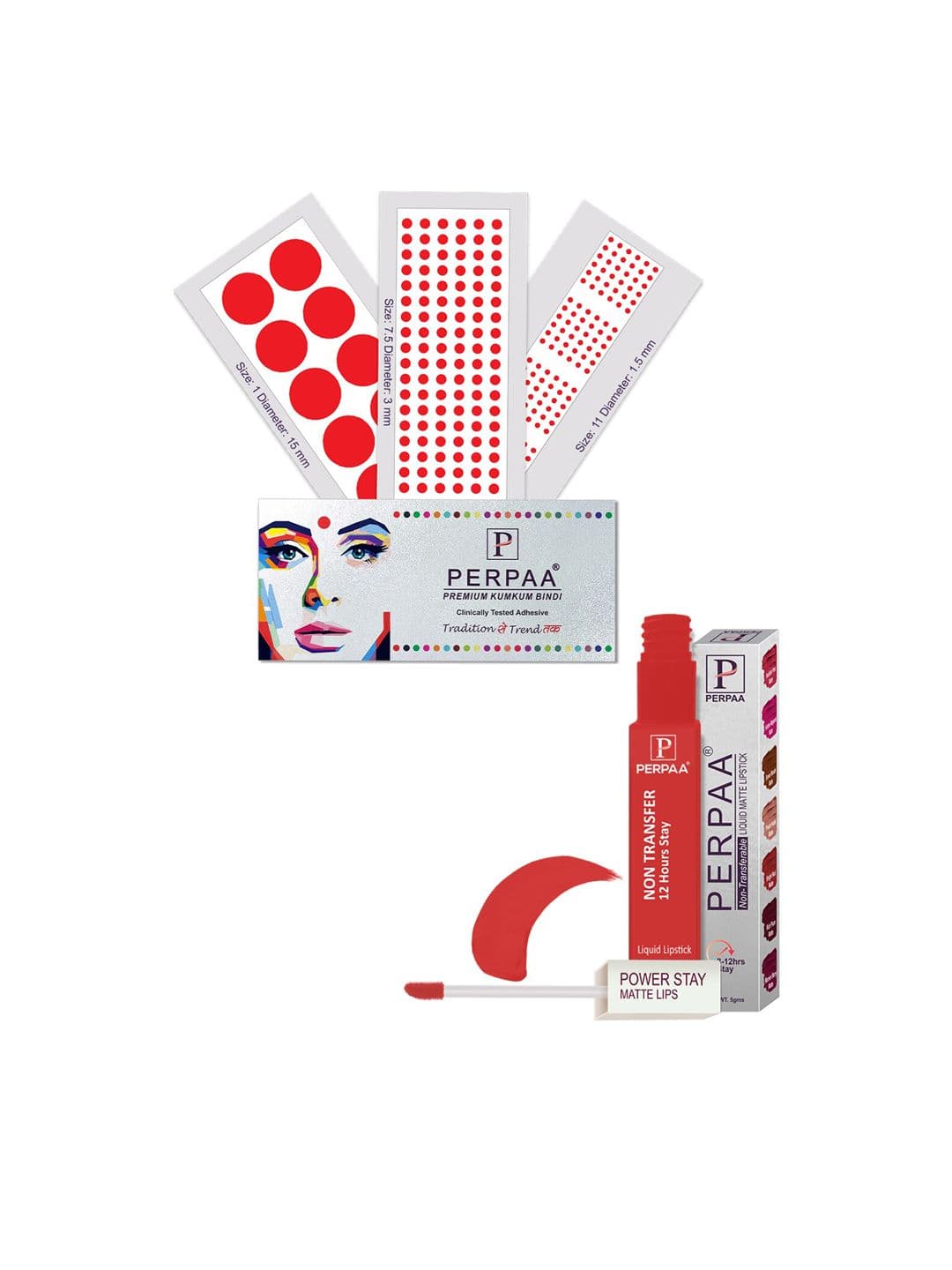 PERPAA Power Stay Liquid Lipstick - 01 with 3 Premium Red Bindi Flaps - Size 7.5,01,11 - view 1