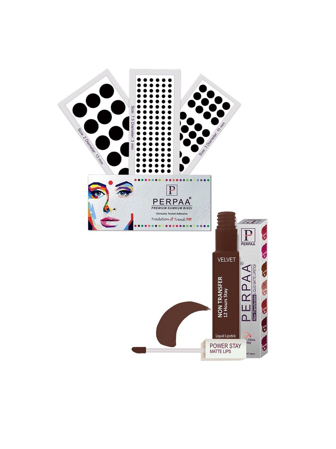 PERPAA Power Stay Non Transfer Lipstick-16 & Set of 3 Premium Black Bindis-Size 7.5,02,03 - view 1