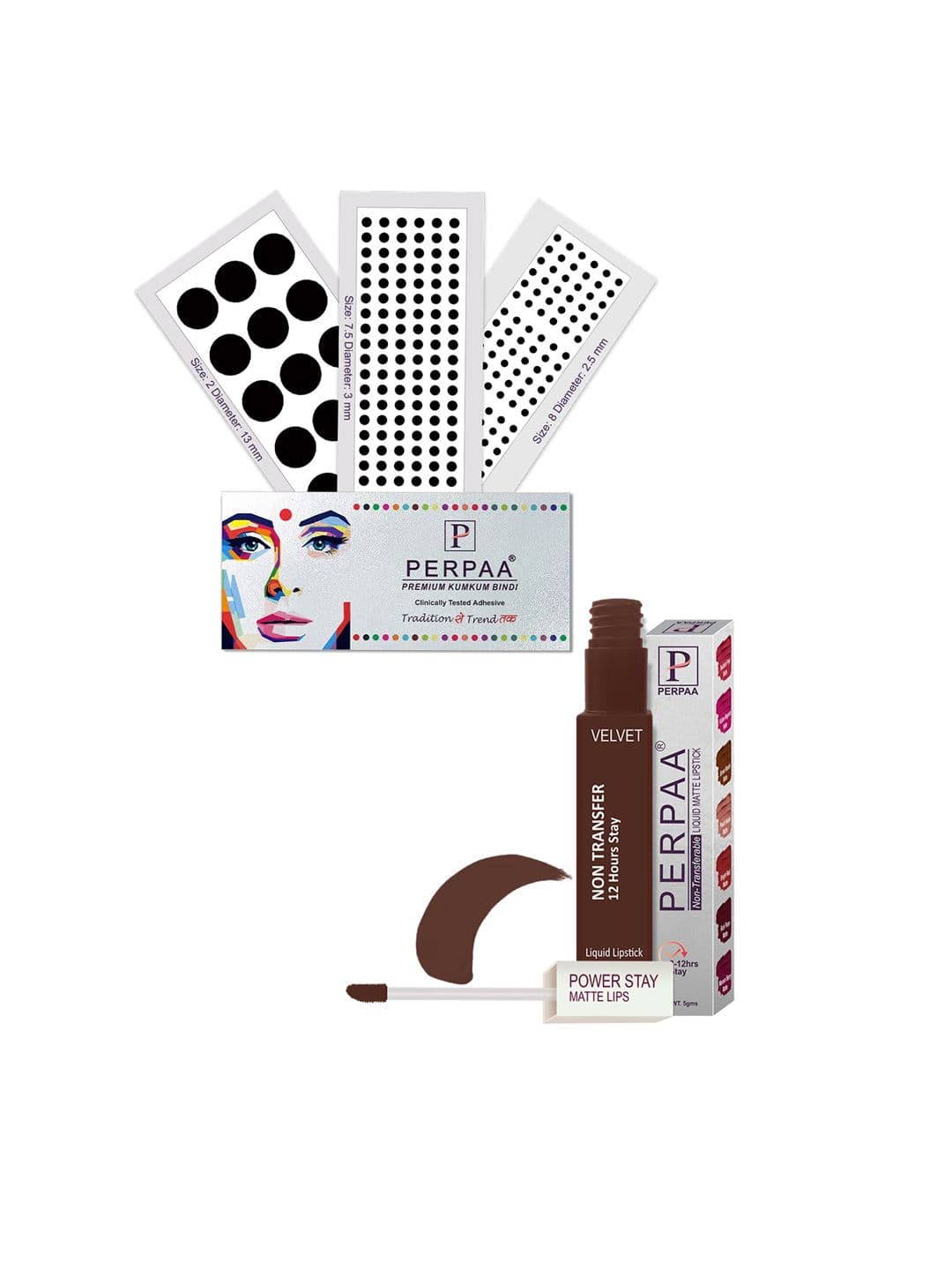 PERPAA Power Stay Non Transfer Lipstick - Shade 16 & Set of 3 Premium Black Bindis - view 1