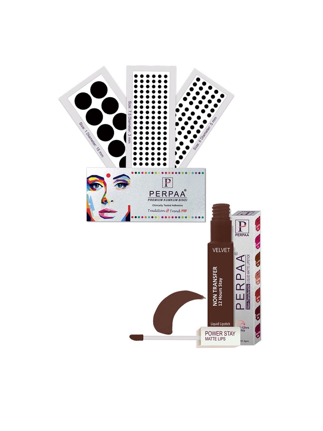 PERPAA Power Stay Non Transfer Lipstick - Shade 16 & Set of 3 Premium Black Bindis - view 1