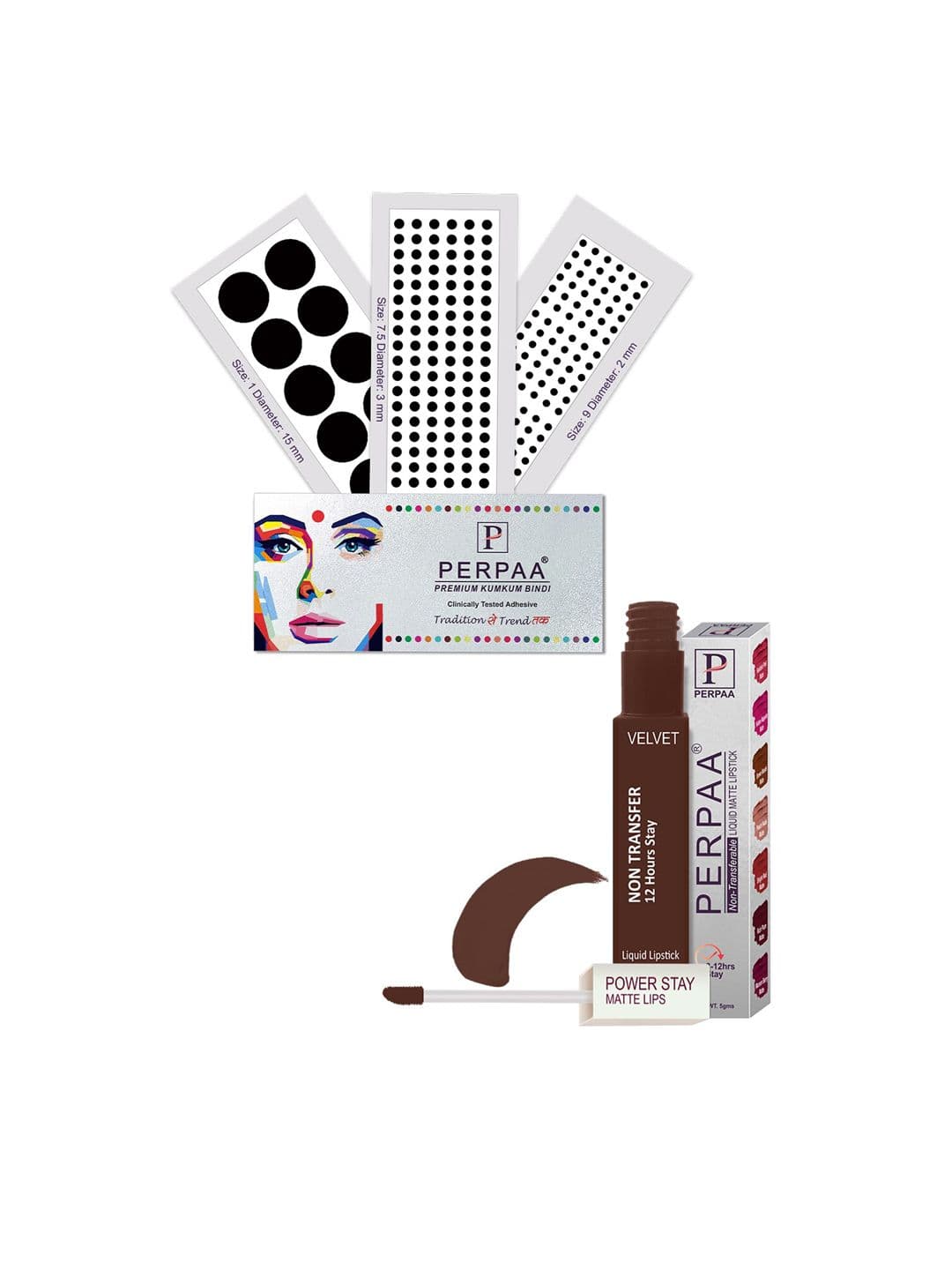 PERPAA Power Stay Non Transfer Lipstick - Shade 16 & Set of 3 Premium Black Bindis - view 1