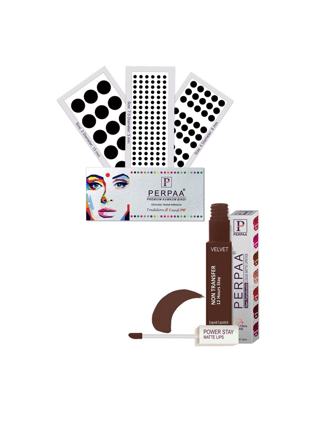 PERPAA Power Stay Non Transfer Lipstick - Shade 16 & Set of 3 Premium Black Bindis - view 1