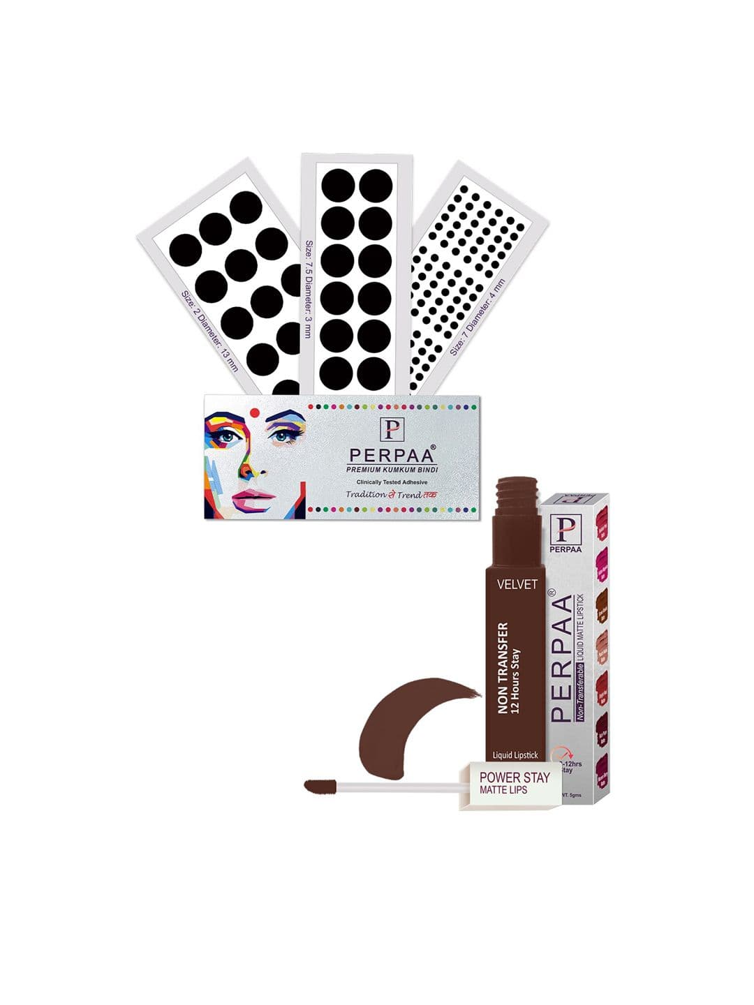 PERPAA Power Stay Non Transfer Lipstick - Shade 16 & Set of 3 Premium Black Bindis - view 1
