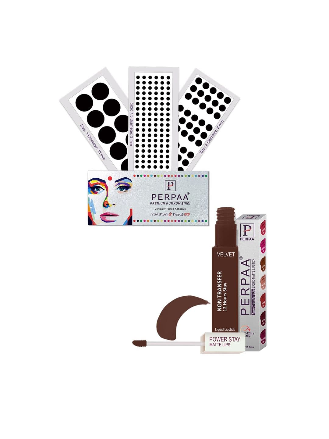 PERPAA Power Stay Non Transfer Lipstick - Shade 16 & Set of 3 Premium Black Bindis - view 1