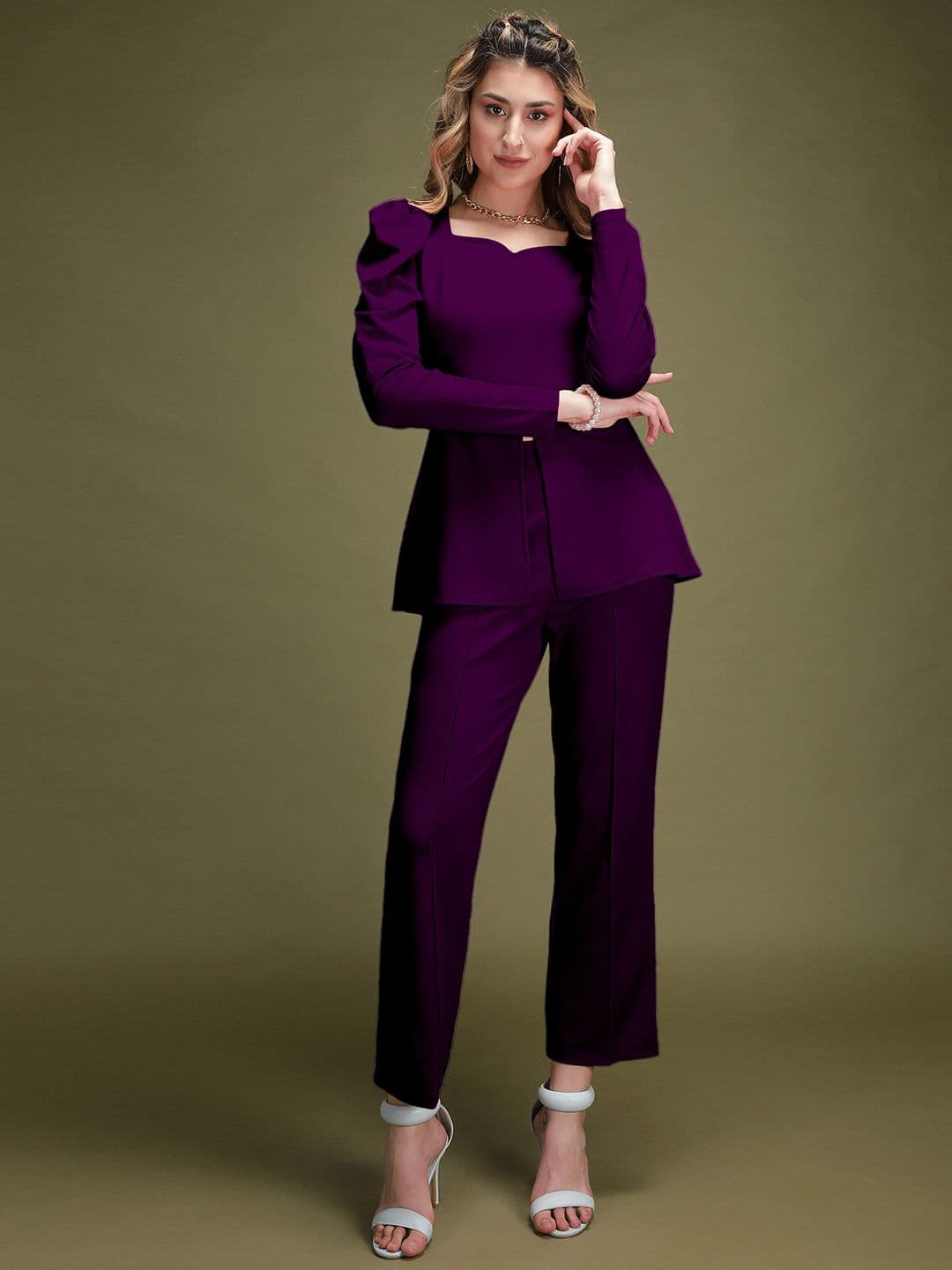 Selvia Square Neck Front Slit Causal Top And Trouser - view 1