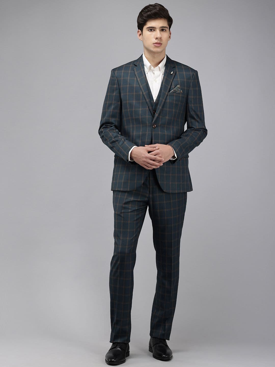 Park Avenue Checked Single Breasted Super Slim Fit 3 Piece Formal Suits - view 1
