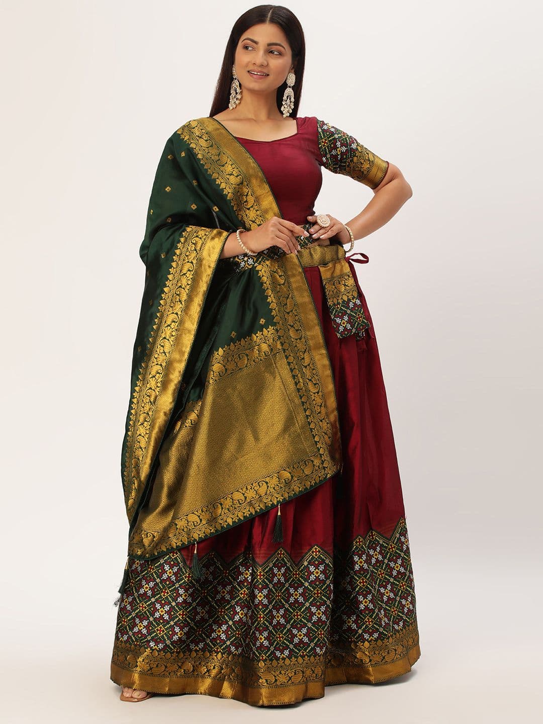 Fabcartz Zari Unstitched Lehenga & Blouse With Dupatta - view 1