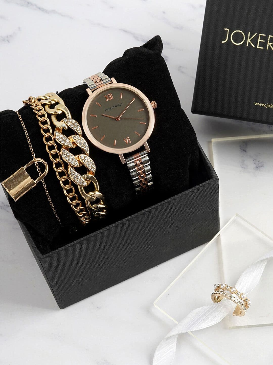 JOKER & WITCH Women Gold & Rose Toned Watch Gift Set JWLT543 - view 1