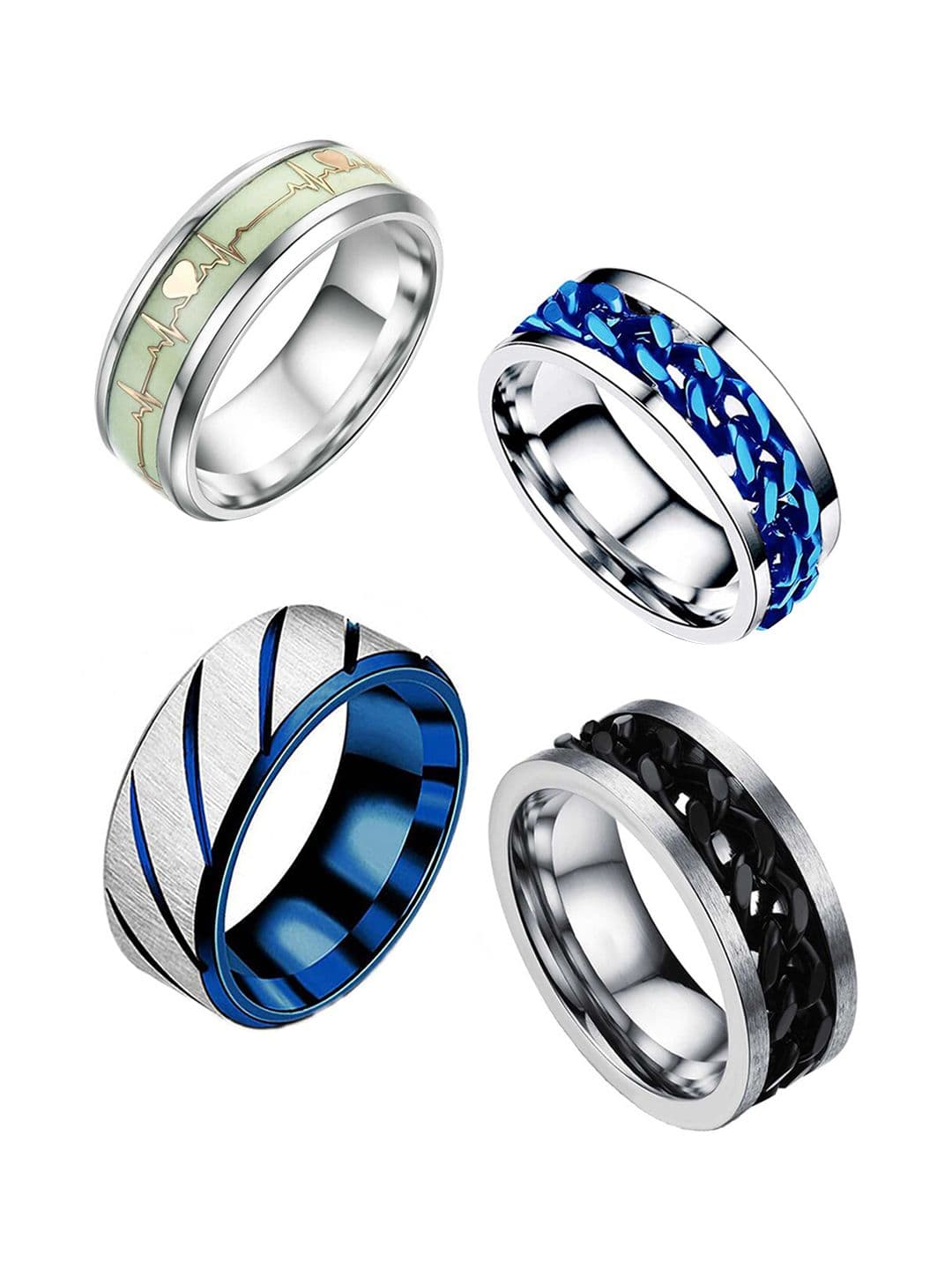 MEENAZ Unisex Set Of 4 Silver-Plated Finger Rings - view 1