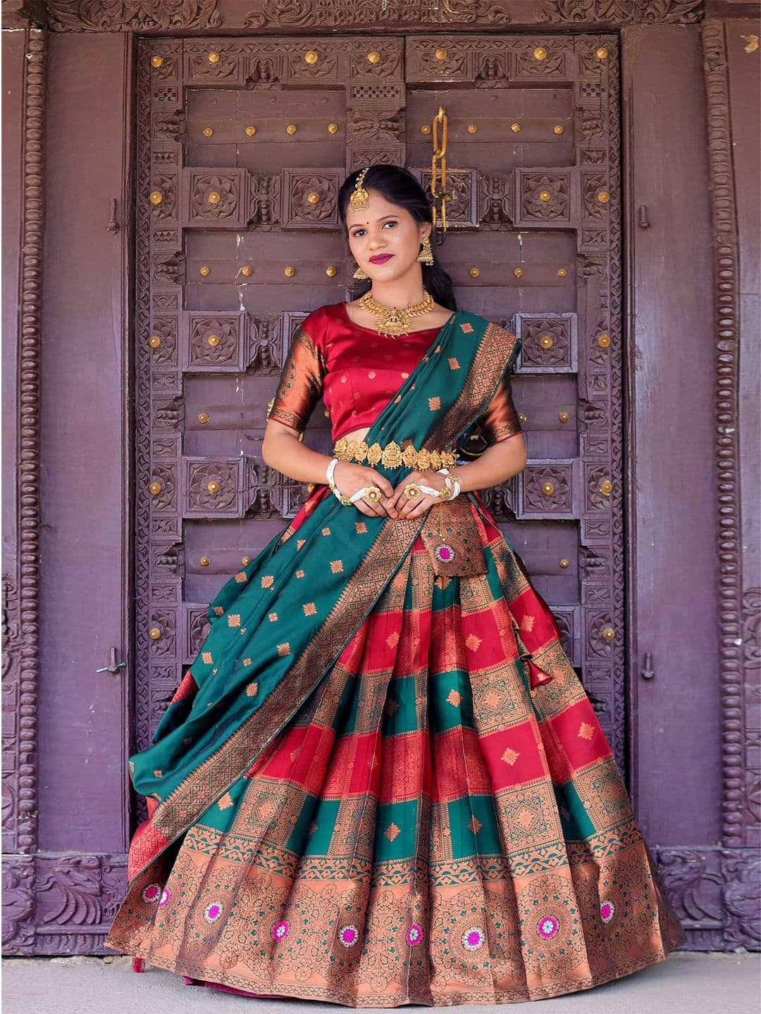 Fabcartz Woven Design Semi-Stitched Lehenga Choli With Dupatta - view 1