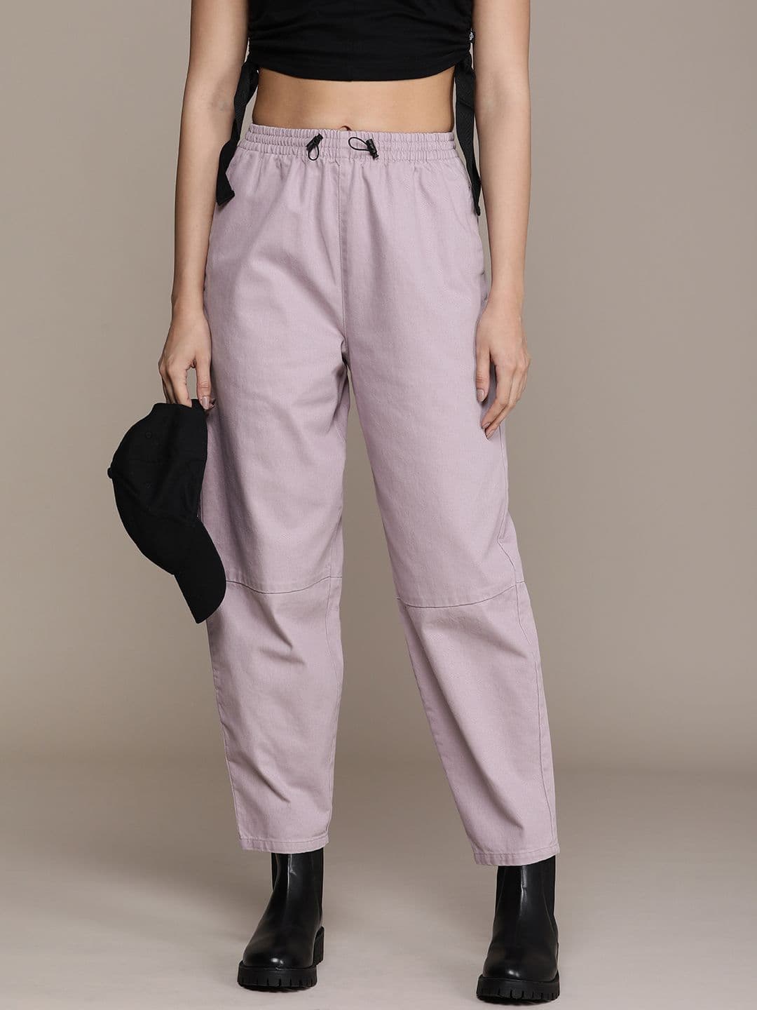 The Roadster Life Co. Women Solid Mid-Rise Pure Cotton Regular Trousers - view 1