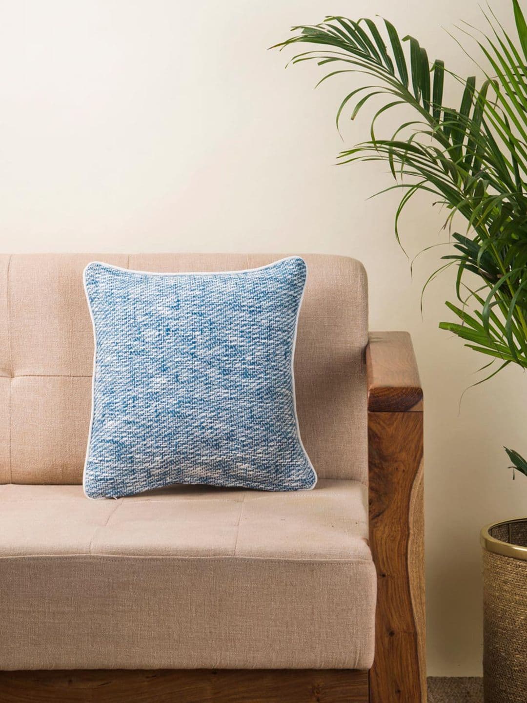 Fabindia Blue & White Abstract Cotton Square Cushion Cover - view 1