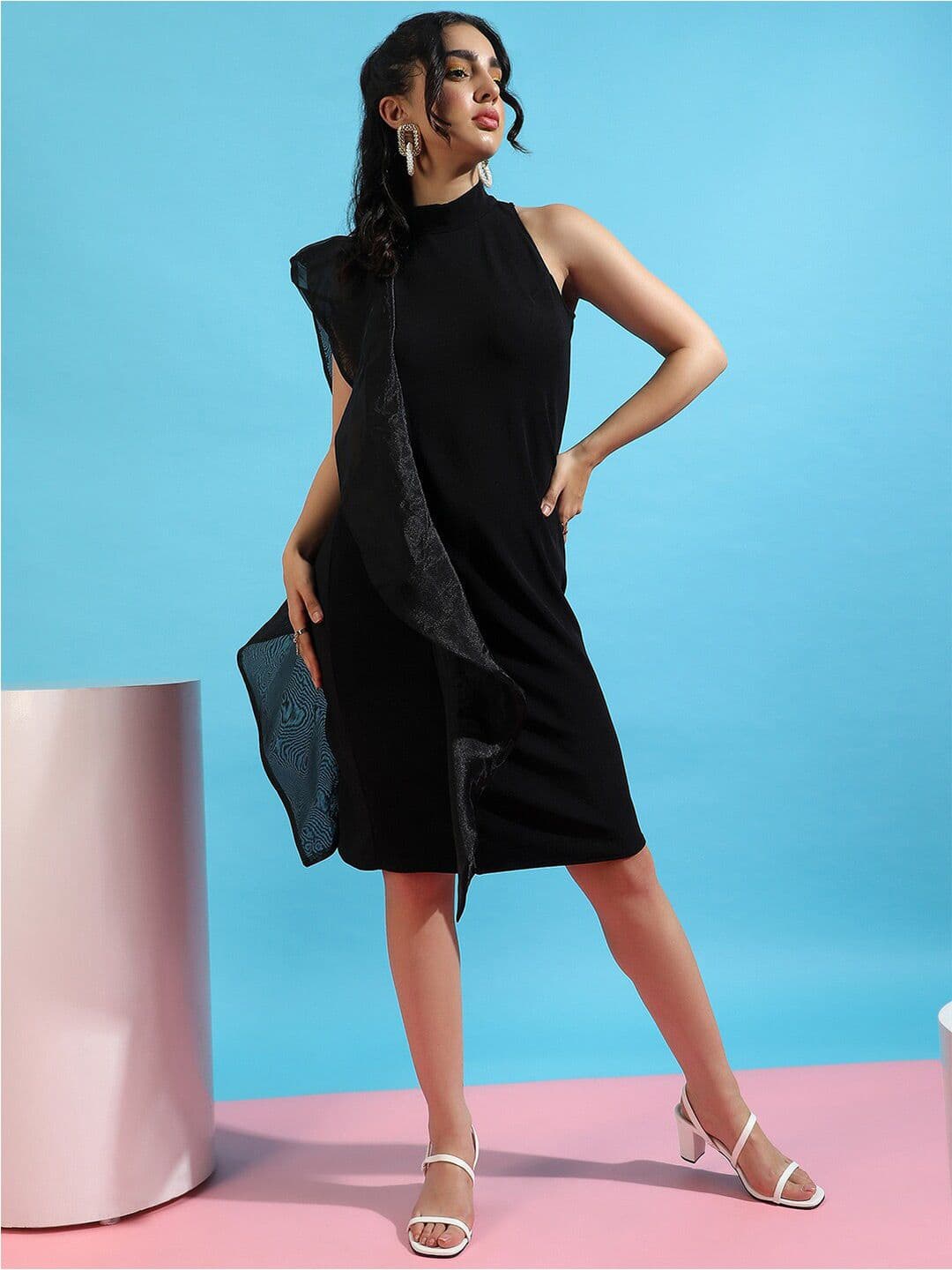 PINACOLADA Campus Sutra Black Halter Neck Ruffles Sheath Dress - view 1