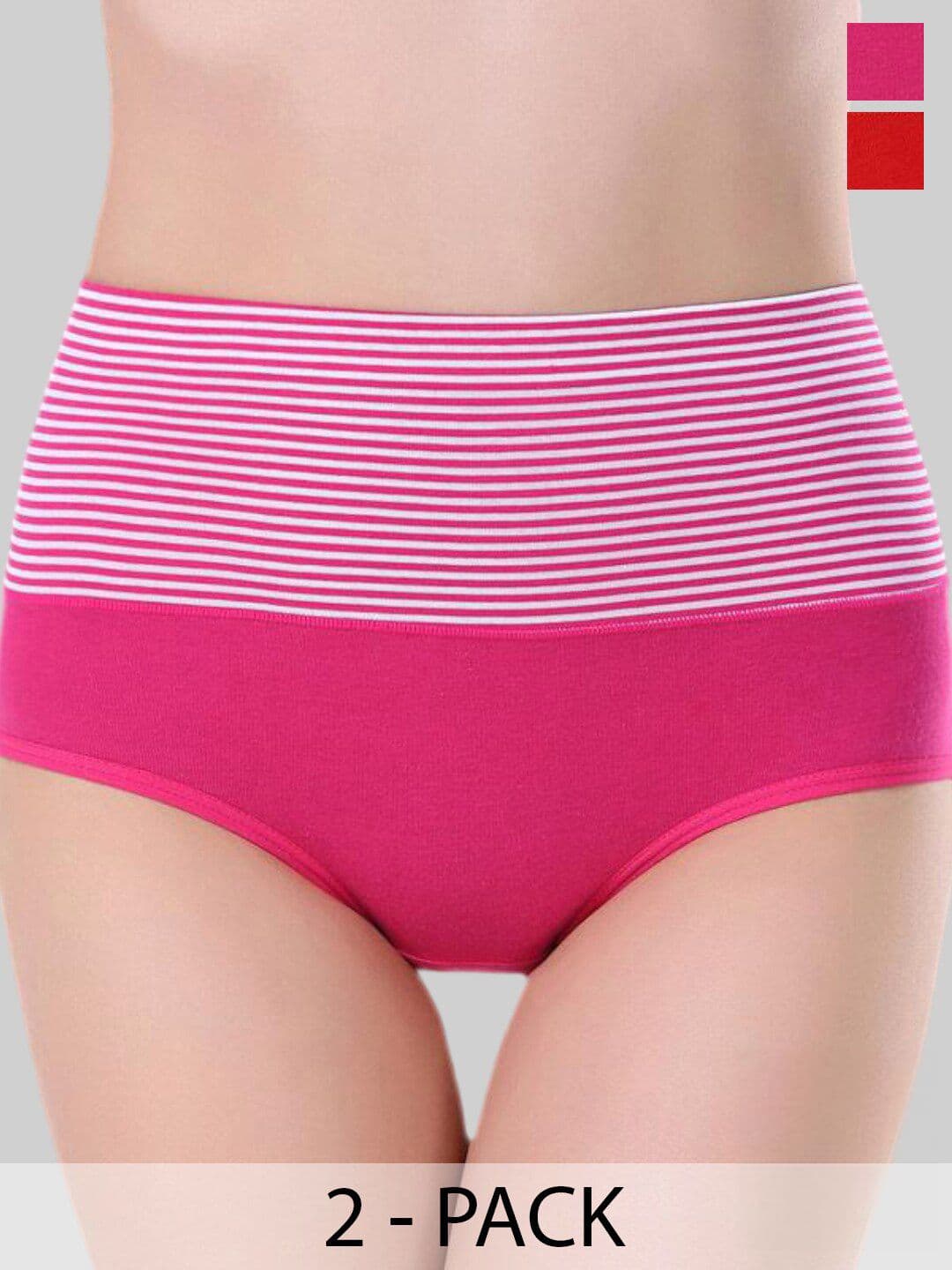 PLUMBURY Pack Of 2 Striped High Waist Tummy Control Briefs - view 1
