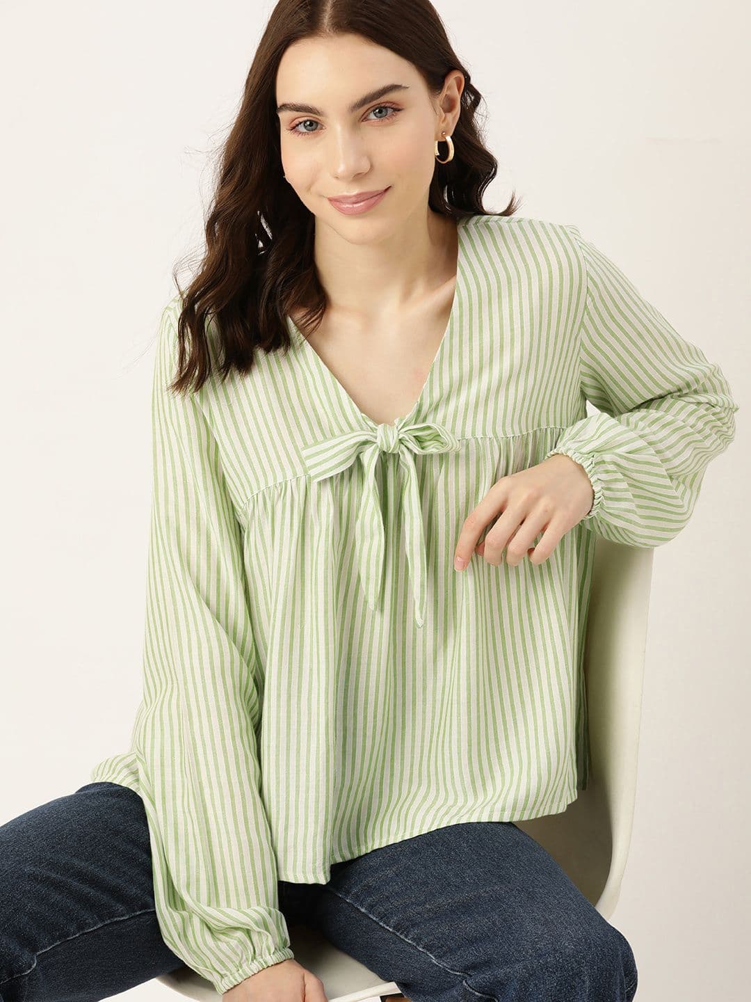 DressBerry Striped Tie-Up Neck Top - view 1
