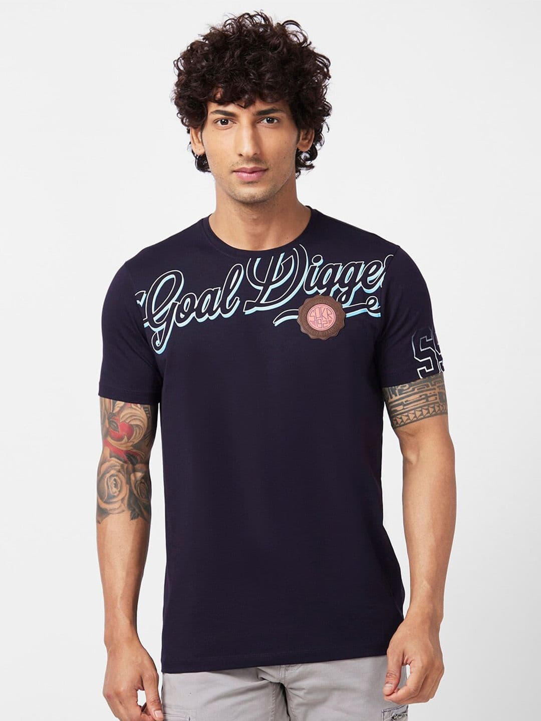 SPYKAR Typography Printed Slim Fit Pure Cotton T-Shirt - view 1