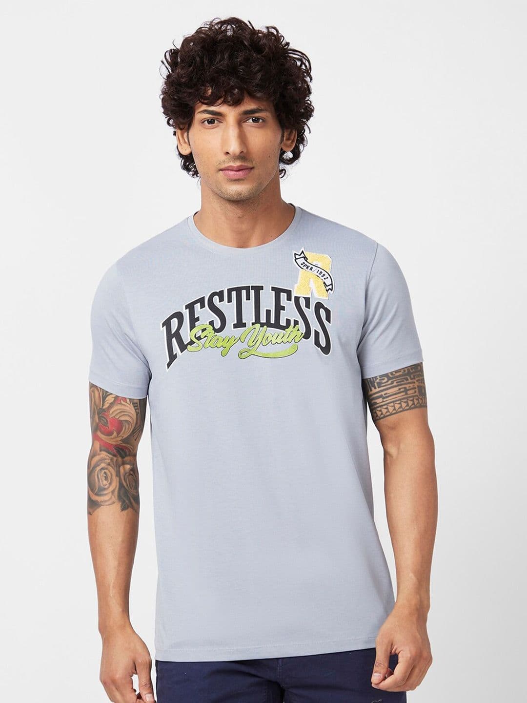 SPYKAR Typography Printed Slim Fit Cotton Casual T-Shirt - view 1
