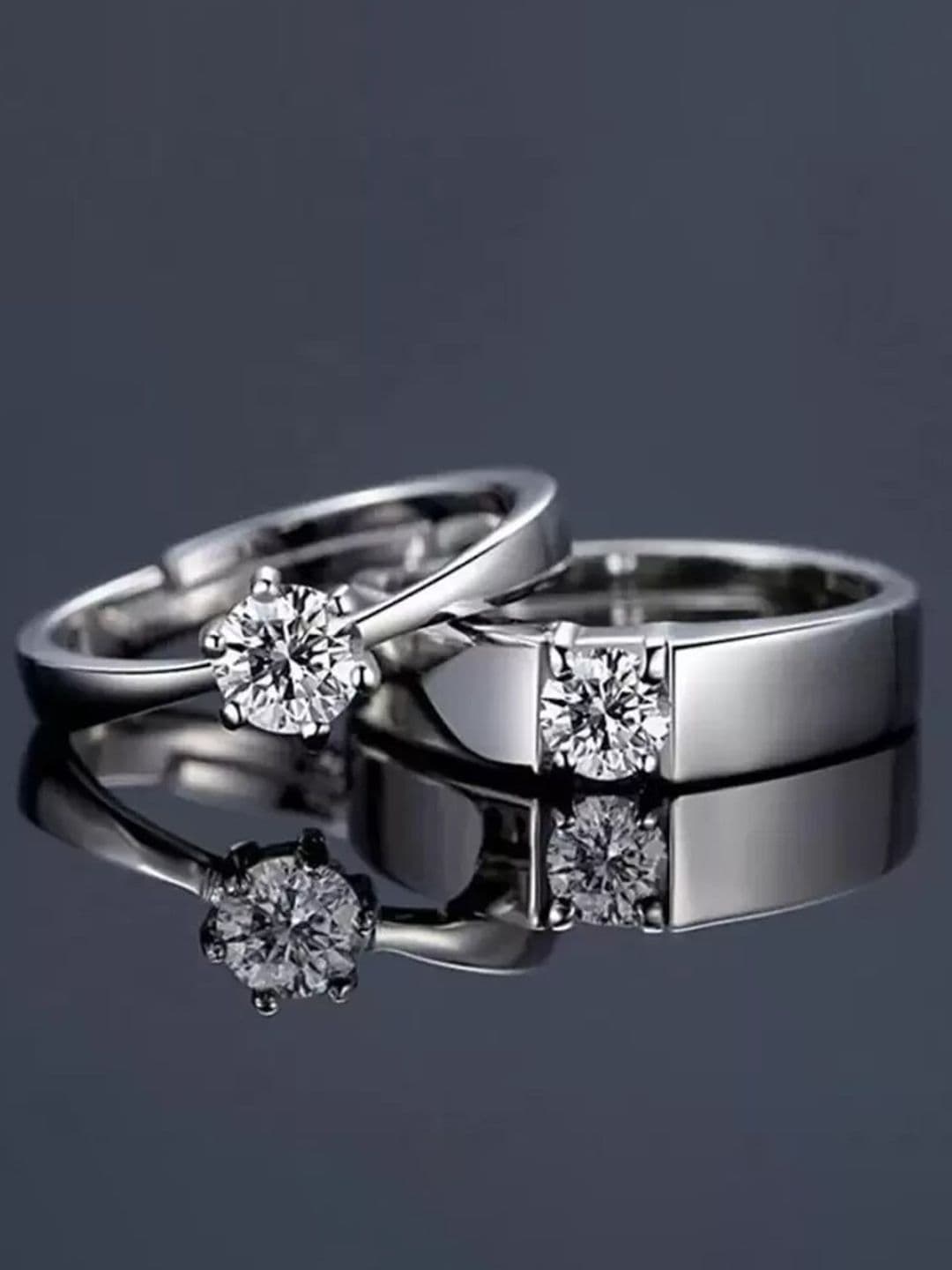 KARISHMA KREATIONS Set Of 2 Silver-Plated & AD-Studded Stainless Steel Couple Ring - view 1