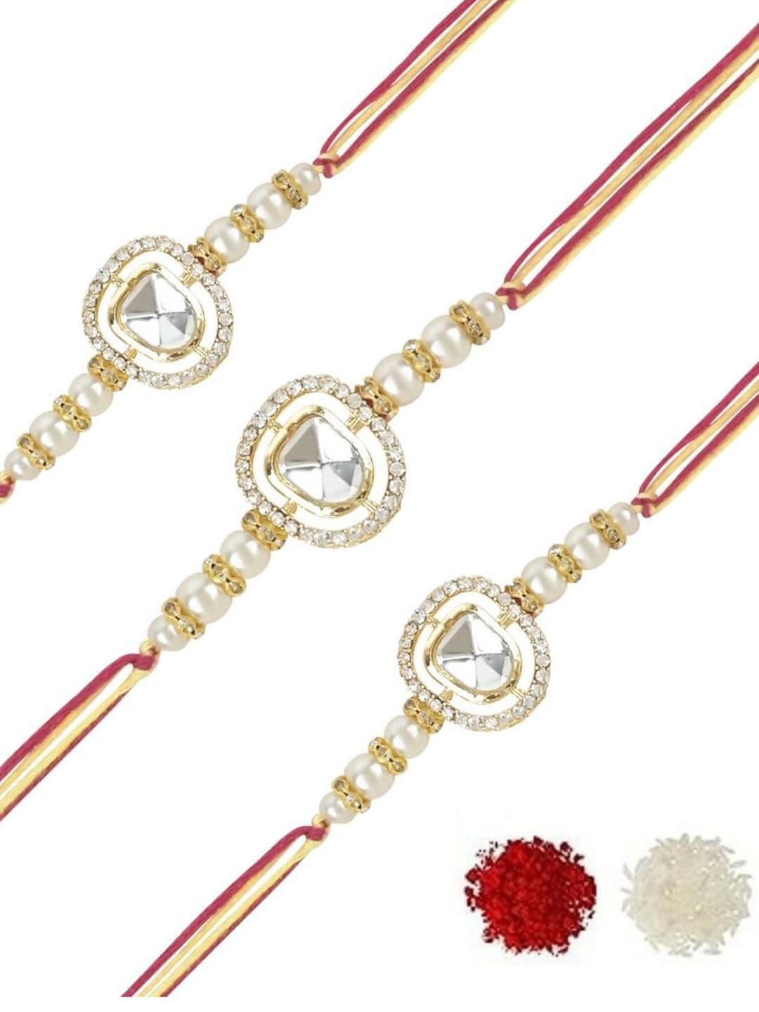 I Jewels Set Of 3 Kundan-Studded & Beaded Thread Rakhis - view 1