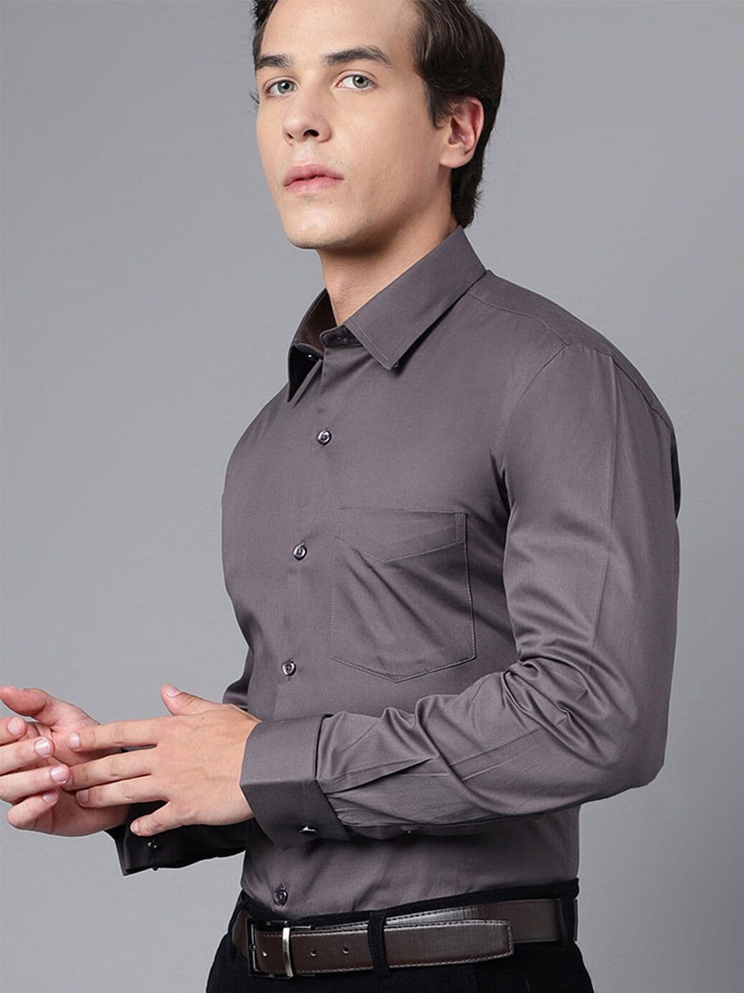 Hancock Modern Chest Pocket Slim Fit French Cuff Opaque Cotton Formal Shirt - view 1