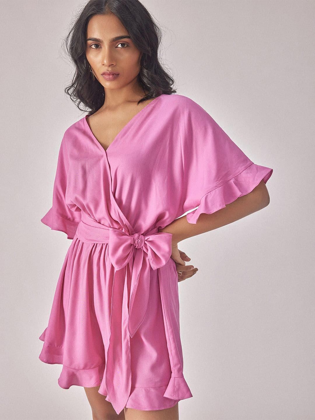 The Label Life V-Neck Flared Sleeves Bow Detailed Playsuit - view 1