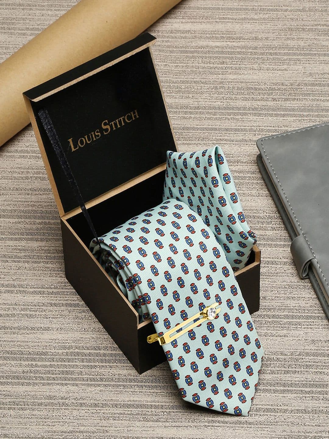LOUIS STITCH Set Of 3 Italian Silk Necktie & Pocket Square with Golden Tie pin - view 1