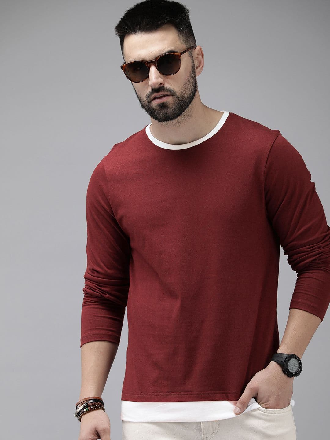 Roadster Men Solid Cotton T-shirt - view 1