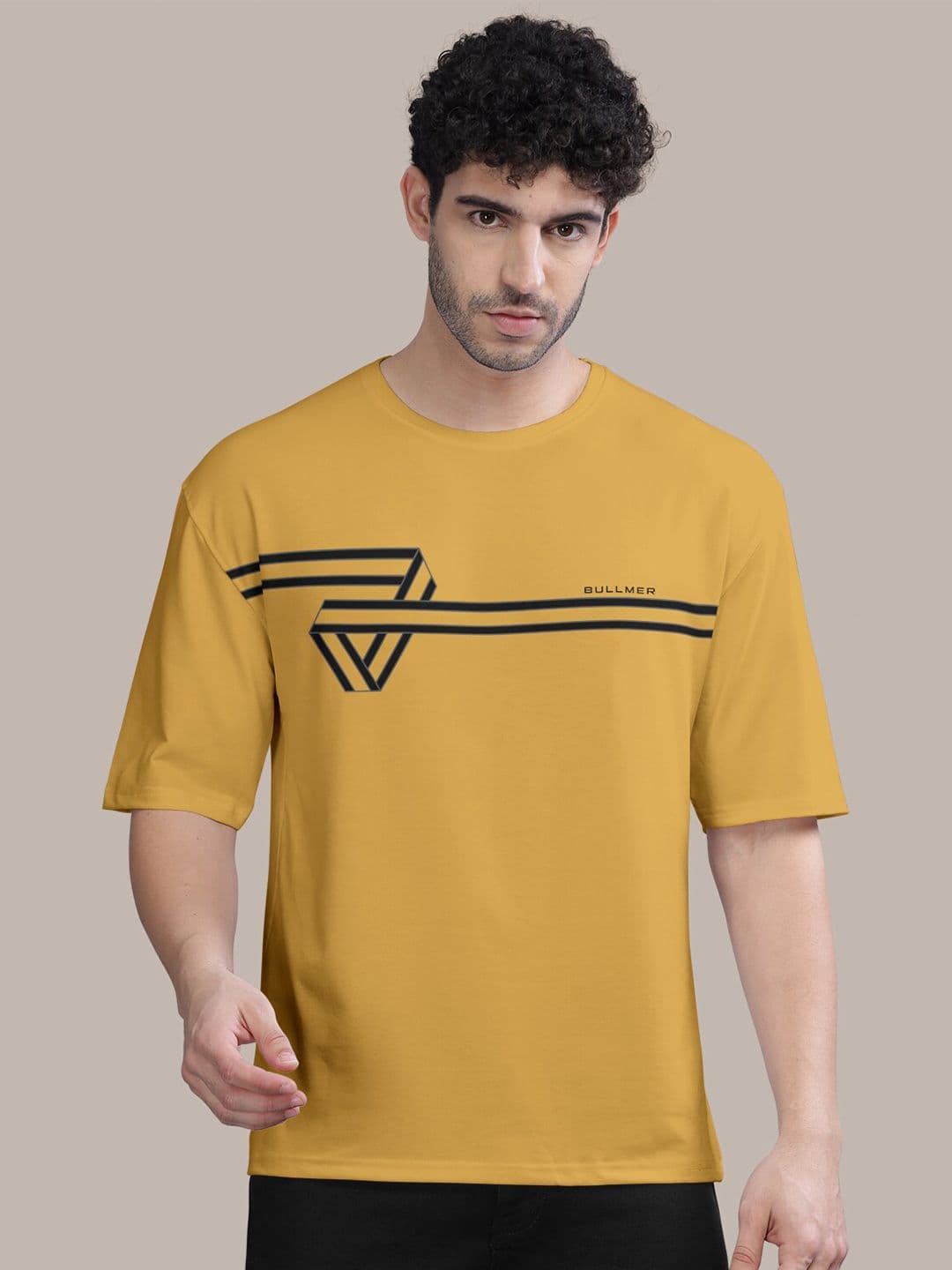 BULLMER Abstract Printed Round Neck Oversized Cotton T-shirt - view 1