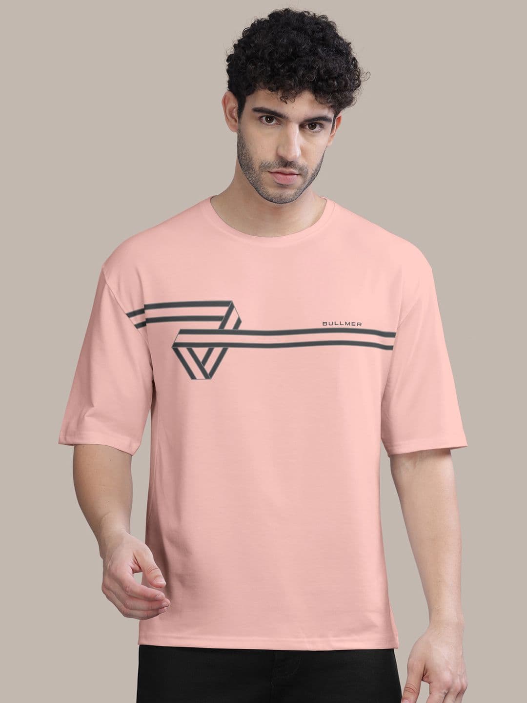 BULLMER Peach Geometric Graphic Cotton T-shirt - view 1