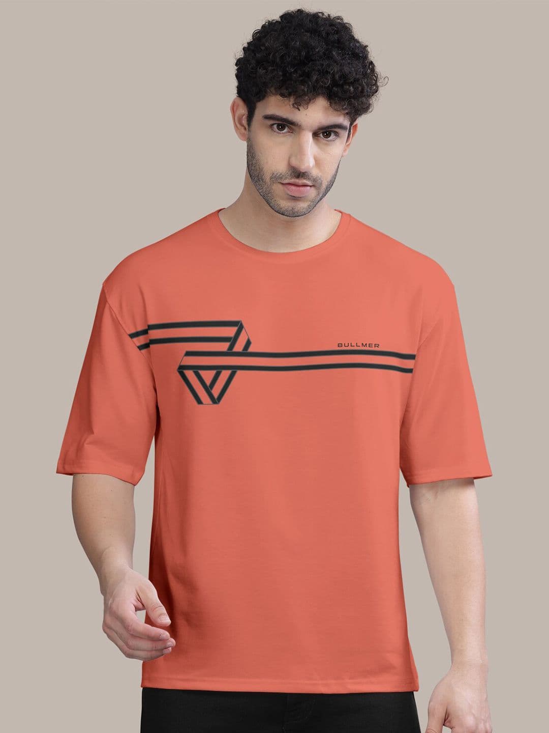 BULLMER Abstract Printed Round Neck Oversized Cotton T-shirt - view 1