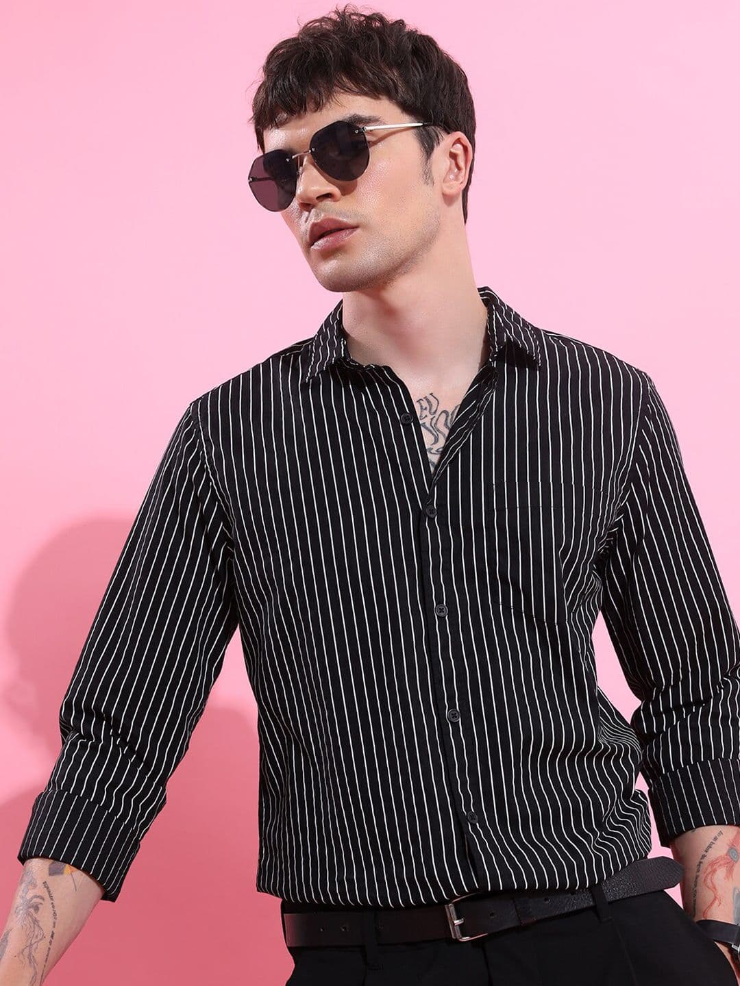HIGHLANDER Striped Spread Collar Slim Fit Cotton Casual Shirt - view 1