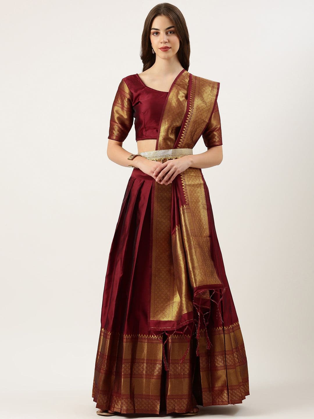 Fabcartz Woven Design Semi-Stitched Lehenga & Unstitched Blouse With Dupatta - view 1