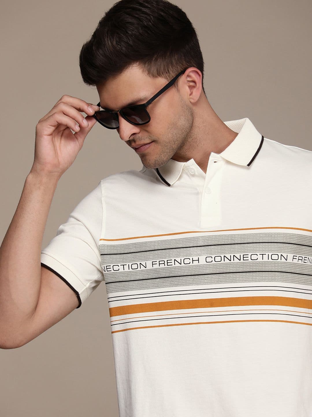 French Connection Brand Logo Printed Polo Collar Pure Cotton T-shirt - view 1