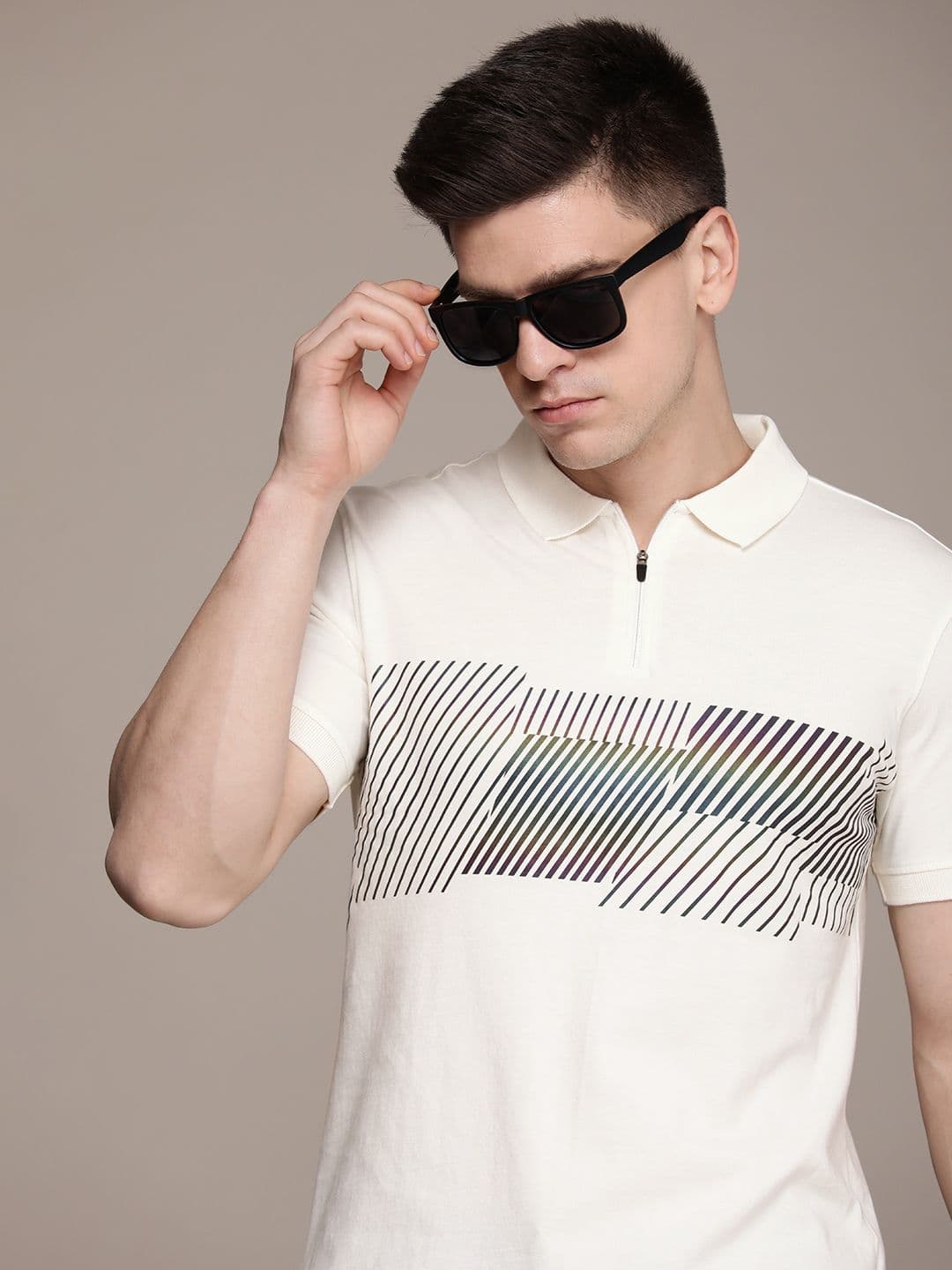 French Connection Printed Polo Collar Pure Cotton T-shirt - view 1