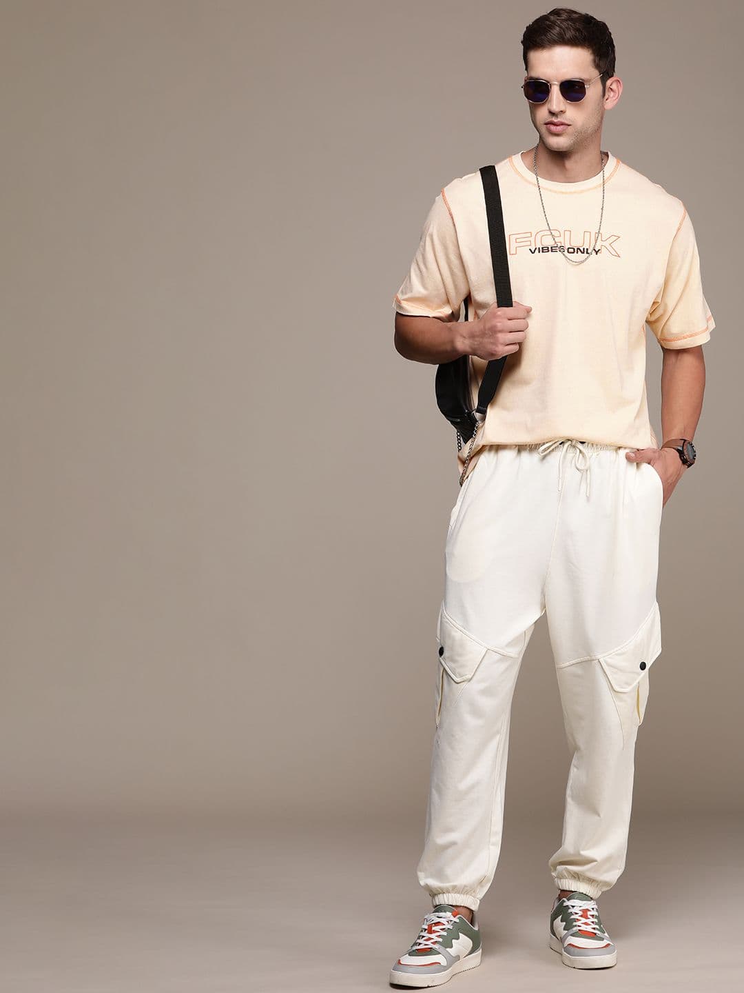 FCUK Typography Drop-Shoulder Sleeves Pure Cotton Applique Oversized T-shirt - view 1