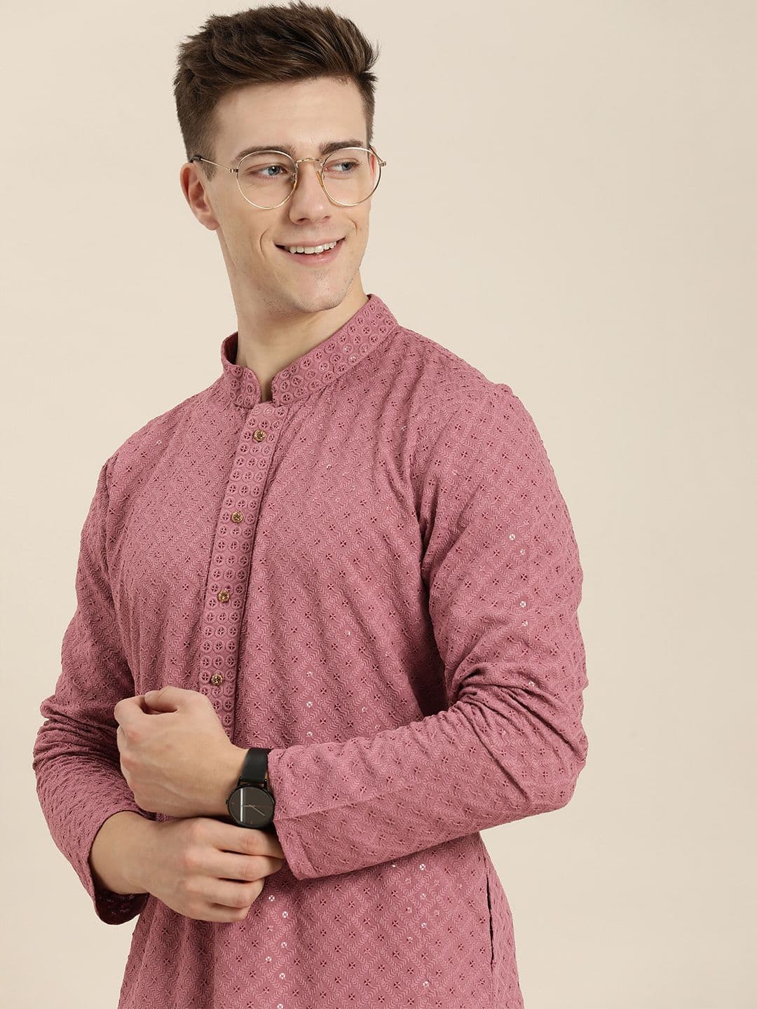 HERE&NOW Men Ethnic Motifs Embroidered Chikankari Kurta - view 1