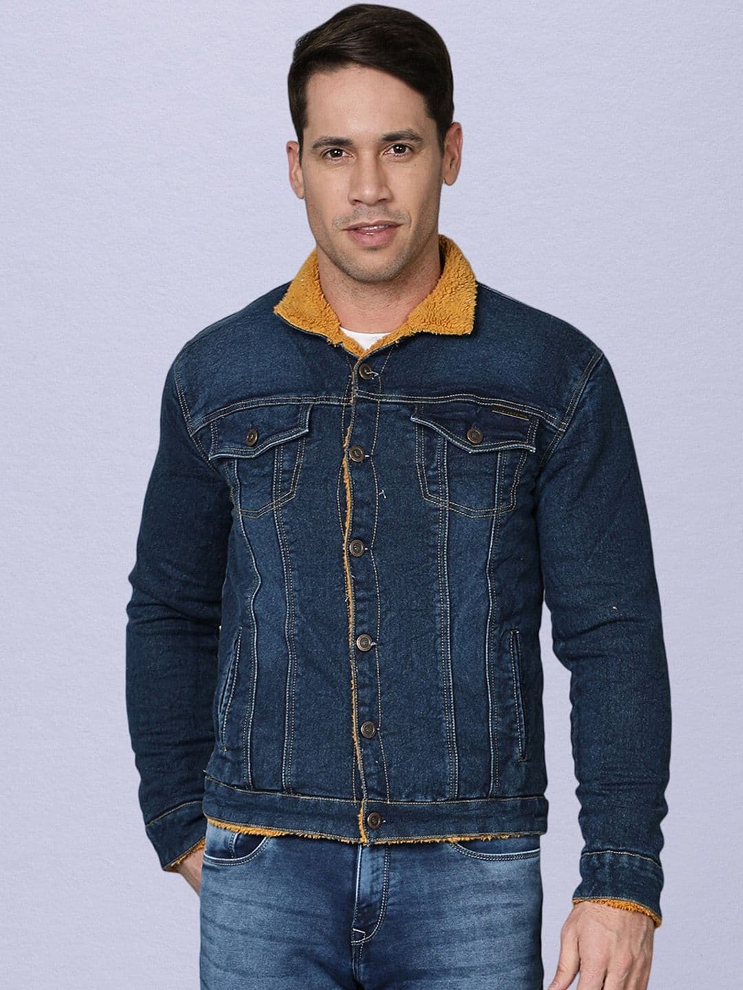 NUEVOSDAMAS Blue Denim Washed Solid Spread Collar Regular Length Jacket - view 1