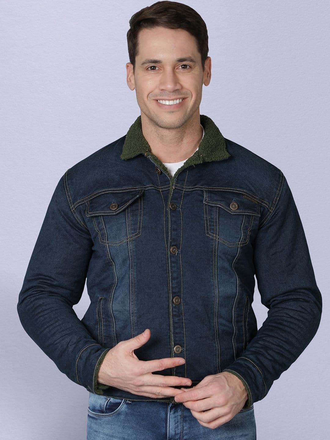 NUEVOSDAMAS Denim Washed Solid Spread Collar Regular Length Jacket - view 1