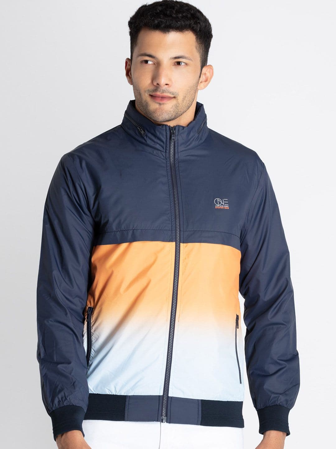 Status Quo Mock Collar Colourblocked Bomber Jacket - view 1