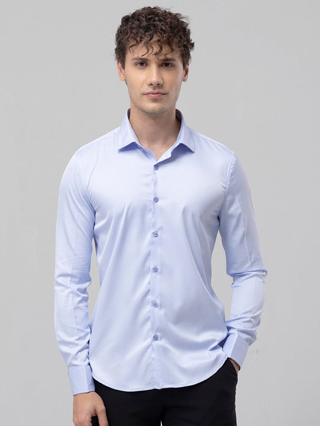 Snitch Blue Classic Slim Fit Satin Cotton Casual Shirt - view 1