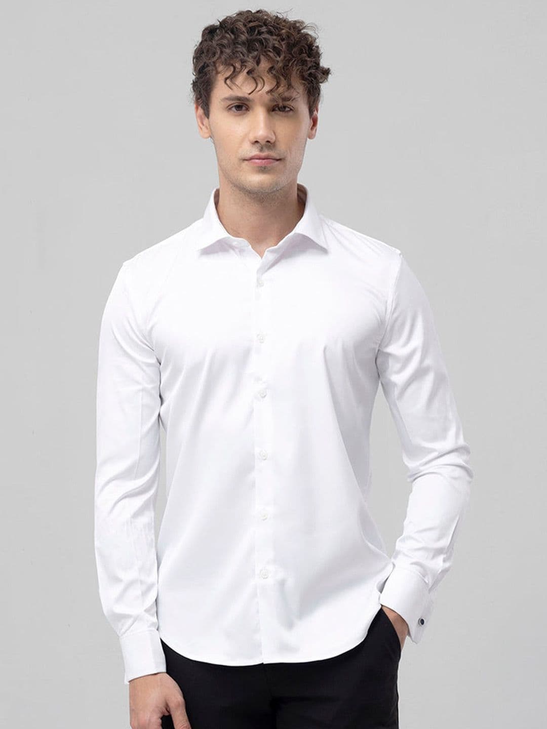 Snitch White Classic Slim Fit Satin Cotton Casual Shirt - view 1