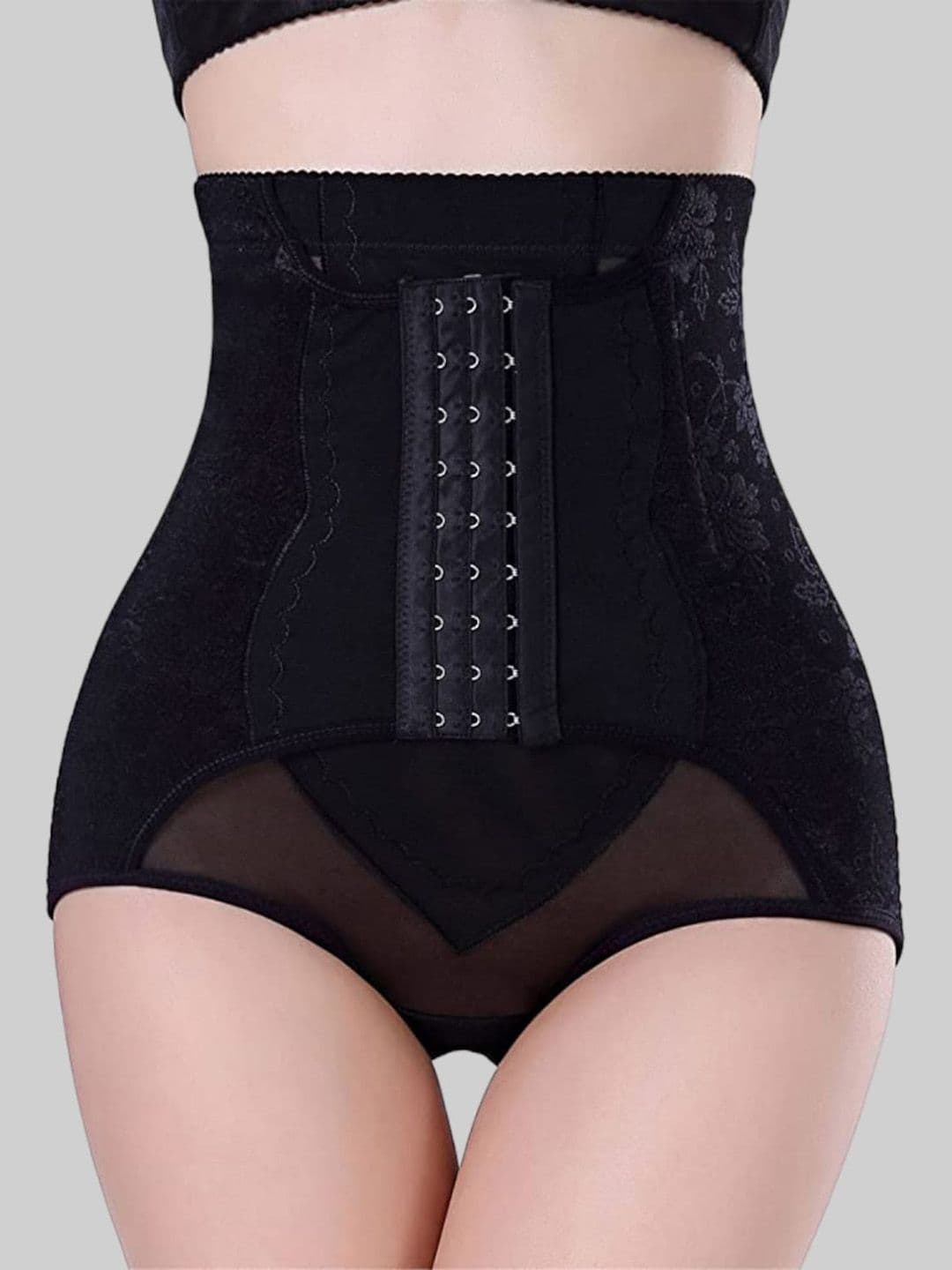 PLUMBURY High Waist Tummy Control Shapewear Panty with Hook Belt - view 1