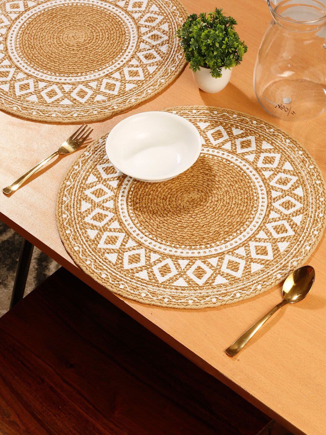 HOSTA HOMES 6 Pcs Brown & White Jute Printed Table Placemats - view 1